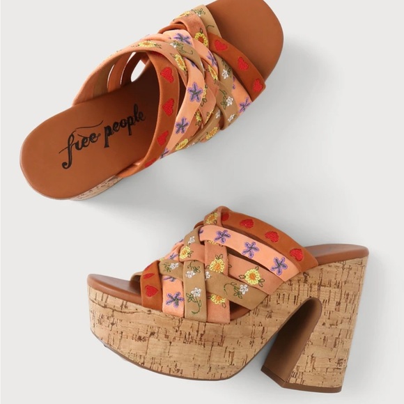 FREE PEOPLE Lisbon Suede Leather Platform Mules in Sandbar Multicolour Size 36.5 - Picture 6 of 14